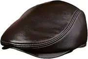 KJIASDFE Winter Hats,Men Leather Cap Sheepskin Newsboy Beret Vintage Golf Hat 55-60cm Brown