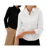 Ladies New Cotton Blend Black Plain Formal Office Party Work Shirts Tops M13