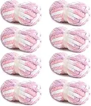 8 Pack Giant Chunky Yarn for Crocheting,Super Bulky Large Soft Fluffy Yarn,Tie Dye Plush Fuzzy Yarn,Mixed Color Thick Chenille Yarn for Hand Knitting/Arm Knitting (Pink,Purple)
