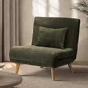 OIKITURE Lounge Chair Sofa, Single Seat Sofa Chair with Thick Padding & Wood Leg, Multi-Functional Furniture Sofa Chair Flat Bed for Livingroom Apartment Office Study, Green