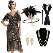 Retro Vintage Roaring 20s 1920s Flapper Dress Dress Outfits Necklace / Earrings The Great Gatsby Wedding Guest Sequins Tassel Fringe Women's Party / Evening Ma