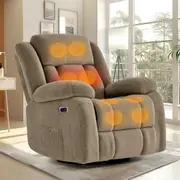 Advwin Recliner Chair 8-Point Electric Heat Massage Chair Manual Reclining Flannel Rotate Rocking Base Brown