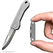 Titanium Alloy Small Keychain Knife, Mini Folding Pocket Knife for Women Men, EDC Box Cutter (Titanium Alloy Handle/ 440c Steel Blade)