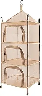 [Generic] Camping Dry Net 4-Layer Foldable Drying Rack with Carry Bag Multifunctional Mesh Storage Basket for s Camping Picnic Beige