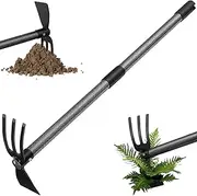 Weeding Tool, Hoe Cultivator 2 in 1 Garden Tools - 31" Heavy Duty Weeder Hand Tiller Weeding Rake for Flower Beds Yard Lawn Gardening Digging Planting