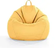 UYSOFRCV NO Filler Bean Bag Chair Sofa Cover for Adults and Kids, Recliner Gaming Storage Bag for Indoor with Zipper Soft Cotton Linen Stuffable Bean Bags, Without Filling,Yellow,100 * 125cm