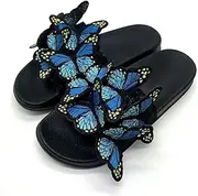 [QTONG] Ladies Slipper ，Women' s Bohemian Butterfly Platform High Heel Flip Flops Anti- Slip Summer Beach Thong Wedge Sandals (Color : Blue, Size : 37EU)