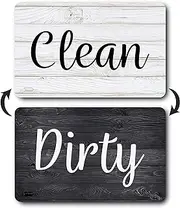 Black and White Wood Clean Dirty Dishwasher Magnet, Reversible Dish Washer Sign, Double Sided Strong Kitchen Flip Indicator, Bonus Universal Magnetic Plate, Neutral Rustic White and Black Magnet