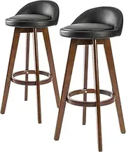 [La Bella] 2X Oak Wood Bar Stool 72cm Leather Leila - Black Brown