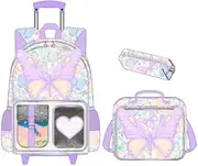 [Inprof] Rolling Backpack for Girls Wheels Backpacks for Student Kids Carry On Wheeled Suitcase Backpacks for School, Purple 02
