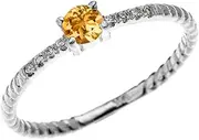 [Dainty and Elegant Gold Rings] 10k White Gold Dainty Diamond and Solitaire Citrine Rope Design Stackable/Proposal Ring