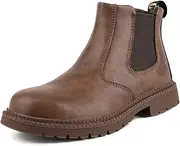 [USOR] Work Boots for Men Women Lightweight Steel Toe Shoes Fashion Work Sneakers Comfortable Safety Toe Shoes Slip-Resistant Shoe for Industrial Construction with Cushion Crew Sock Brown