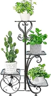 ZHAZHADI Metal Plant Stand Shelf Rack Indoor Outdoor Multiple Black 4 Tier Tall Corner Flower Pot Holder Stands Tiered Wrought Iron Planter Shelves for Patio Living Room Balcony Office