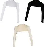 [Generic] 3pcs Muslim Islamic Womens Ramadan Piece Shoulder Open Cropped Long Sleeve Stretchy Modal Full Arm Cover Shrug Hijab Tops