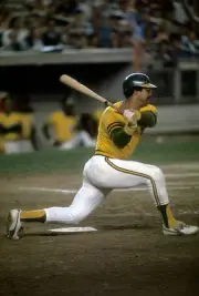 Outfielder Reggie Jackson Oakland Athletics swings and watches th- 1974 Photo 1