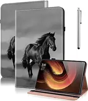 TUOLISG Book Cover for Lenovo Tab M11 with Pen Holder 2024, PU Leather Stand Folio Cover Multi-Angle with Stylus Pen, Protective Case for Lenovo Tab M11 TB330FU - Black Horse