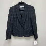 Kasper Women Black Vanilla Ice Windowpane Gilded Age Single Button Blazer 6 $119