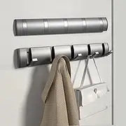 Coat Rack Wall Mounted with Retractable Hooks, Heavy Duty Aluminum Coat Hook Towel Rack Coat Hanger for Coat Hat Towel Purse Robes Keys (Grey, 5 Hooks)