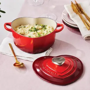 【Le Creuset】琺瑯鑄鐵鍋愛心鍋 20cm(薔薇-心型淡金頭-內鍋白)