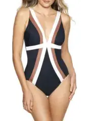 Miraclesuit L45332 Womens Colorblock Spectra Trilogy One-Piece Swimsuit Size 14