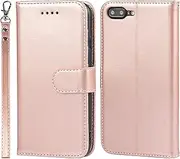 Cavor for iPhone 7 plus, iPhone 8 plus Wallet Case for Women, Flip Folio Kickstand PU Leather Case with Card Holder Wristlet Hand Strap, Stand Protective Cover for iPhone7plus/ iPhone8plus 5.5'' Phone Cases-Rose Gold