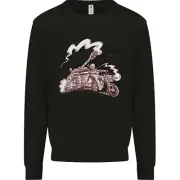 An Army Biker With Tank Skull Motorcycle Kids Sweatshirt Jumper