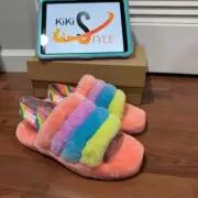 New in Box UGG K Fluff Yeah Slide Grade School Size 5Y (6W) and 6Y (7W) Rainbow