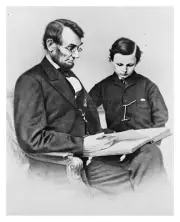 PRESIDENT ABRAHAM LINCOLN AND HIS SON TAD READING BOOK 8X10 PHOTO