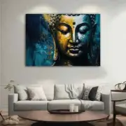 Gold Blue Buddha Modern Meditation Art Unframed Canvas Print Australian Wall Art