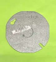 RACO 703 3-1/2" Flat Metal Round Box Cover Plate Blank 1/2" Knock out 3/O box