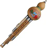 C/b-flat Key Imitation Phyllostachys sulphurea Bamboo Cucurbit Flute Hulusi Traditional Musical Instrument Wind-instrument (C Key)