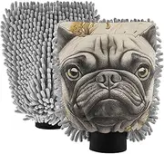XYMZR Absorbent Microfiber Car Wash Mitt Pugdog Floral Cute, Funny Cute Anime Scratch Free for Cars Cleaning, Home Cleaning Mitts, 2 Pack, 10.24” L x 7.09” W