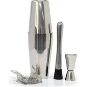 4pc Salt & Pepper Bond Boston Cocktail Drink Shaker Set Stainless Steel Silver