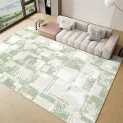 Machine Washable Area Rug Green 8'x10' Geometric Checkered Low Pile Non Slip
