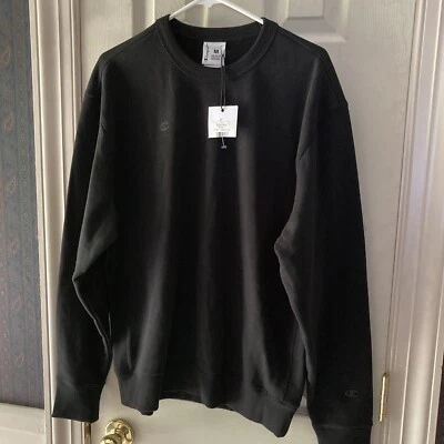 CHAMPION MENS HVYWT LS PULLOVER ALPHA CREW BLACK SWEATSHIRT SZ MEDIUM