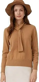 [ZHILI] Women's Pullover Solid 100% Cashmere Sweater with A Scarf Collar
