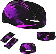 FJWSLCH purple and black butterfly Headbands for Women Men Non Slip Workout Sweatbands Adjustable Sports Hair Bands Elastic Head Bands Moisture Wicking Hairband for Running, Cycling, Yoga, Spa