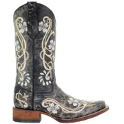 Corral Boots Distressed Embroidered Snip Toe Cowboy Womens Black Casual Boots L