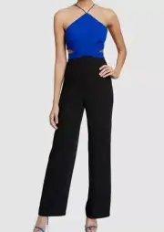 Aidan by Aidan Mattox Women's Blue Apron-Neck Colorblocked Jumpsuit Size 12