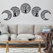 5 Pcs Tree of Life Wall Art Moon Phase Wall Decor Wooden Moon Phase Wall Hang...
