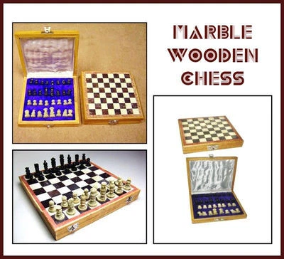 Marble Stone Indian Handmade Unique Chess Pieces and Board Set (12' X 12' Inch)