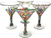 Dos Sueños Mexican Hand Blown Glass – Set of 4 Hand Blown Modern Margarita Glasses - Confetti Carmen (12 oz)