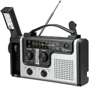 Emergency Solar Hand Crank Portable Radio, Weather Radio with AM/FM, LED Flashlight&Reading Lamp, Power Bank USB Charger and SOS Alarm for Home Outdoor