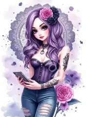 Decorative Paper, Mixed Media, Junk Journaling, tatted girls purple