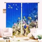 Sea Wonders Swim Fish 3D Blockout Photo Print Curtain Fabric Curtains Window