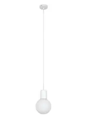 Juno 1 Light Pendant in White Wood with Frosted Opal Glass