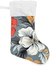 XYMZR Christmas Stocking Red White Floral Grey 18” Christmas Stockings with Plush Faux Fur Cuff Decoration for Holiday Family Party, Multi-colored