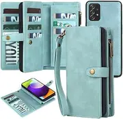 Yidai-Silu Galaxy A52 Flip Case【Wallet,Detachable 】 Magnetic Closure Zipper Case Pockets Wrist Strap Card Holder Kickstand Slots Folio Cover for Samsung Galaxy A52 6,5” - Blue