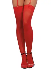 Plain Top Sheer Red Thigh High Stockings with Back Seam