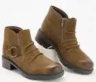 New Clarks Hearth Fay Leather Side Zip Block Heel Ankle Boots Olive Size 10M